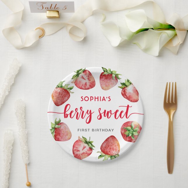 Assiettes En Carton Premier anniversaire de fraise Berry Sweet (Mariage)