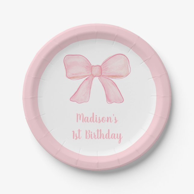 Assiettes En Carton Premier anniversaire de la Bow rose (Devant)