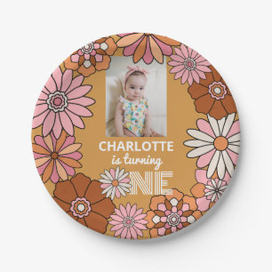 Assiettes En Carton Premier anniversaire de la marguerite orange et ro