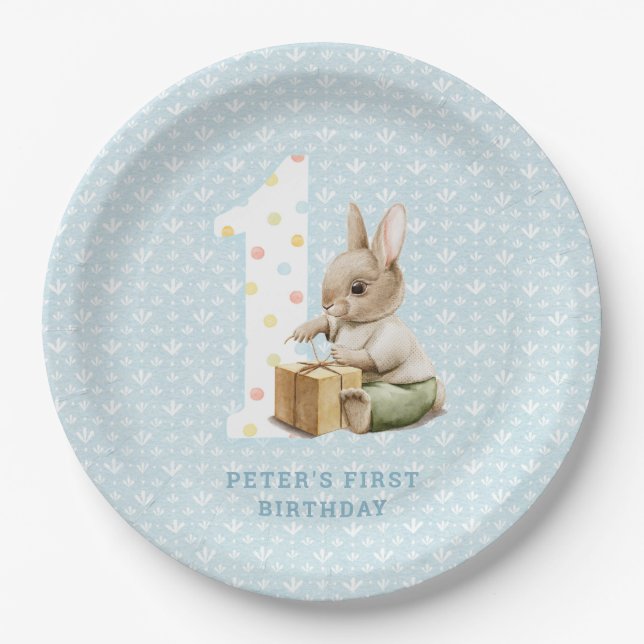 Assiettes En Carton Premier anniversaire de la mignonne Bunny (Devant)