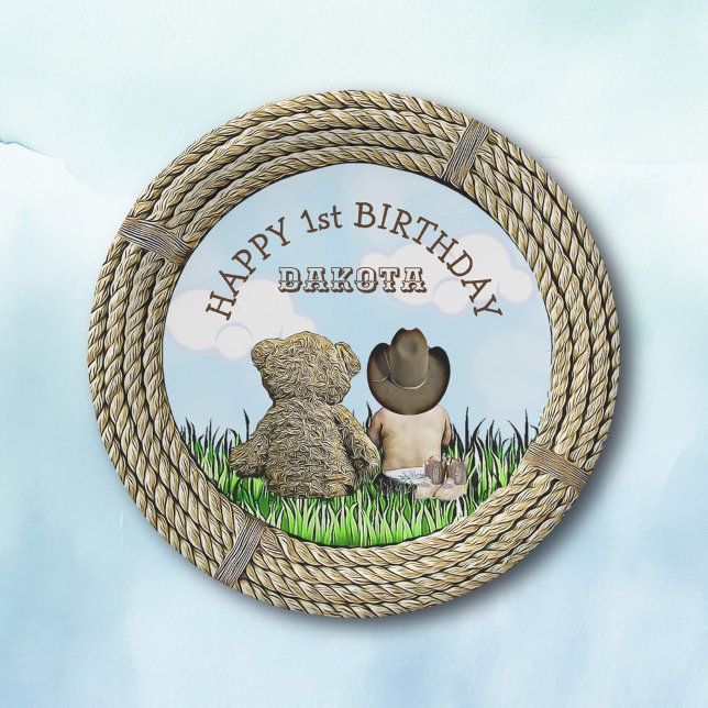 Assiettes En Carton Premier anniversaire de Lil' Cowboy et Teddy Bear  (Créateur téléchargé)