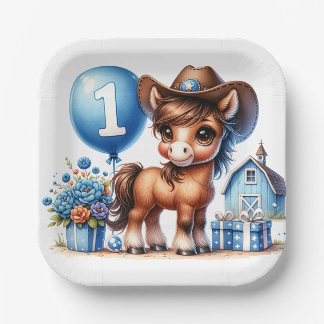 Assiettes En Carton Premier anniversaire de Western Pony (Recto)