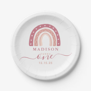 Assiettes En Carton Premier anniversaire du Pastel Rose Rainbow