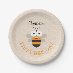 Assiettes En Carton Premier anniversaire d'une fille 1er Bee-Day Miel 