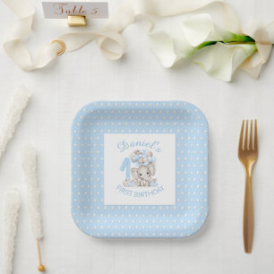 Assiettes En Carton Premier anniversaire Elephant Automne Garçon Plaqu