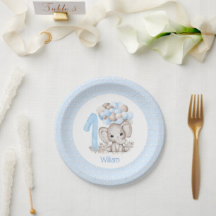 Assiettes En Carton Premier anniversaire Garçon Elephant Plaques de pa