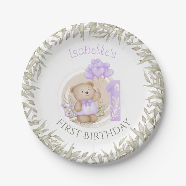 Assiettes En Carton Premier Anniversaire Mignonne Teddy Bear Ballons C (Devant)
