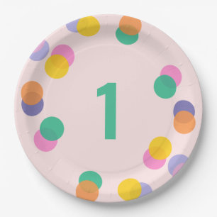 Assiettes En Carton Premier Anniversaire Pastel Pink Confetti