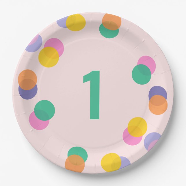 Assiettes En Carton Premier Anniversaire Pastel Pink Confetti (Devant)