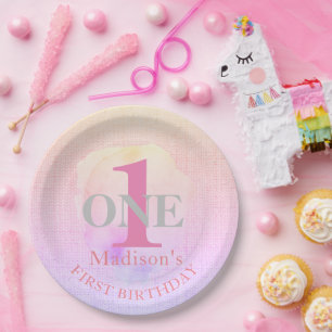 Assiettes En Carton Premier anniversaire Pretty Elegant Rose Nom perso