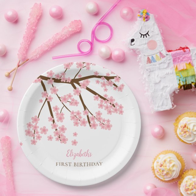 Assiettes En Carton Premier Anniversaire Printemps Cerise Fleurs Flora (Fête)