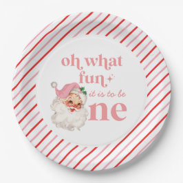 Assiettes En Carton Premier anniversaire rétro Noël rose Père Noël