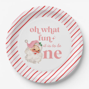 Assiettes En Carton Premier anniversaire rétro Noël rose Père Noël