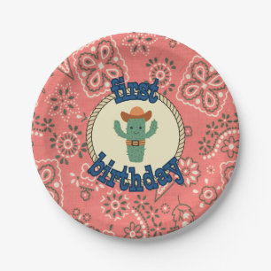 Assiettes En Carton Premier anniversaire Western Bandana Cactus Plaque