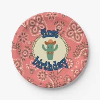 Assiettes En Carton Premier anniversaire Western Bandana Cactus Plaque