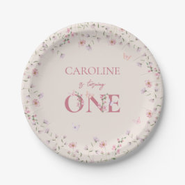 Assiettes En Carton Premier Fleur sauvage d'aquarelle d'anniversaire p