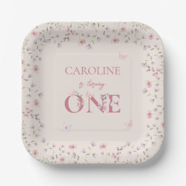 Assiettes En Carton Premier Fleur sauvage d'aquarelle d'anniversaire p