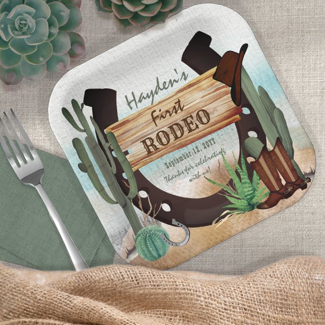 Assiettes En Carton Premier Rodeo Cowboy Western Boy 1ère fête d'anniv (Créateur téléchargé)