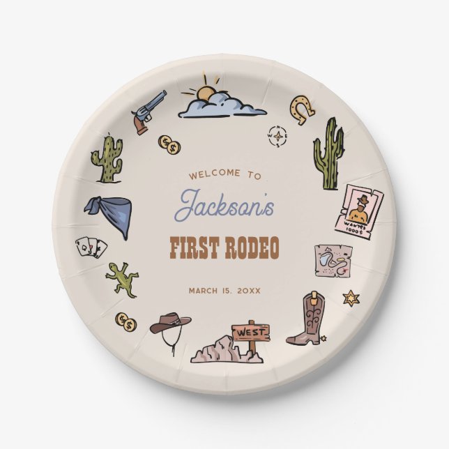 Assiettes En Carton Premier Rodéo Occidental Thématique Cowboy Anniver (Devant)