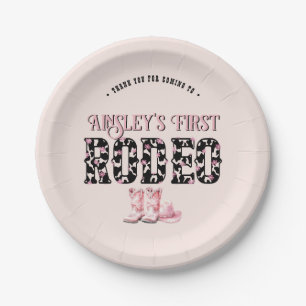 Assiettes En Carton Premier Rodéo rose mignon 1er anniversaire personn