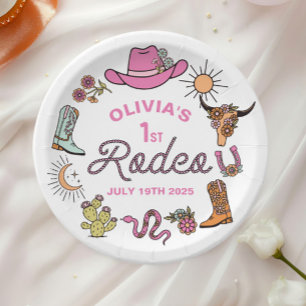 Assiettes En Carton Premier Rodéo Rose Western Cowboy 1er Anniversaire