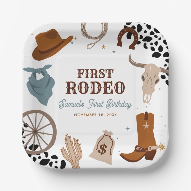 Assiettes En Carton Premier Rodéo Western Wild West Boy Premier annive (Recto)
