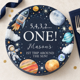 Assiettes En Carton Premier Tour Autour du Soleil Anniversaire Espace