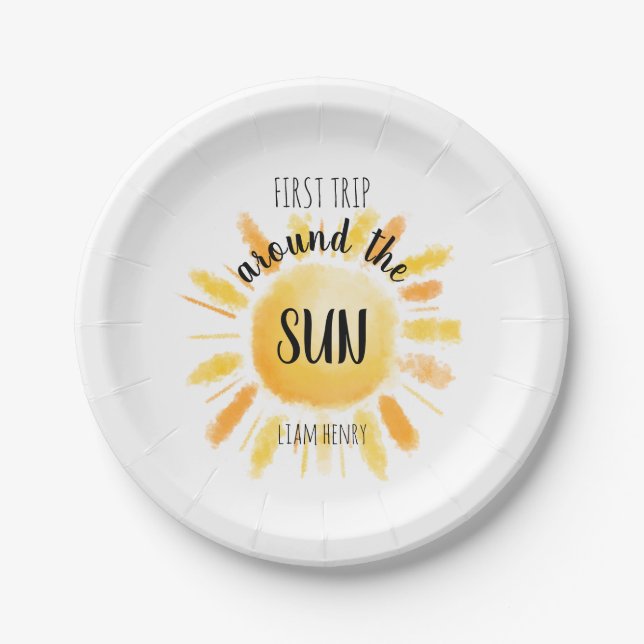 Assiettes En Carton Premier Voyage Autour Du Soleil 1Er Anniversaire (Devant)