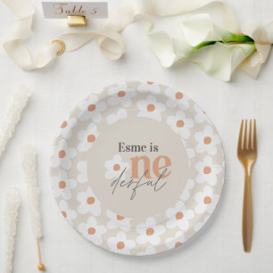 Assiettes En Carton Première anniversaire marguerite boho rétro terrac