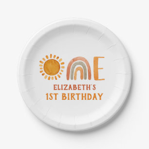 Assiettes En Carton Première aquarelle d'anniversaire arc-en-ciel et 