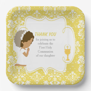 Assiettes En Carton Première communion Africain Américain Gold Damask