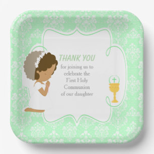 Assiettes En Carton Première communion Afro-Américain Vert Damas