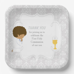 Assiettes En Carton Première communion damas argent Afro-Américain