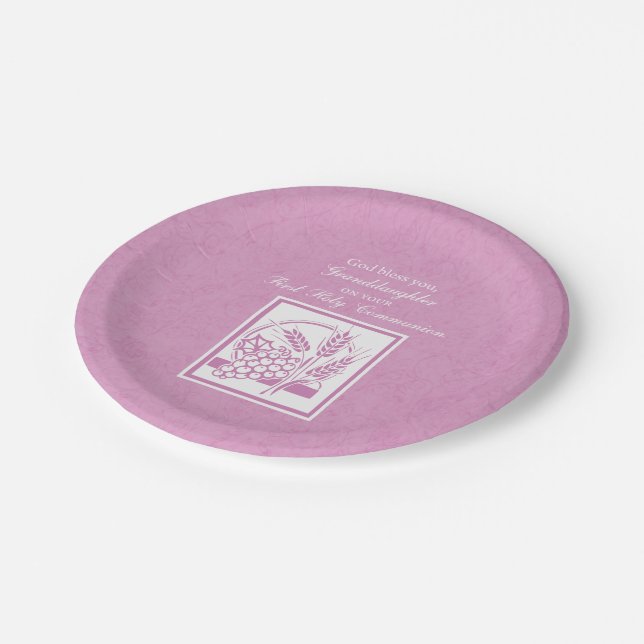 Assiettes En Carton Première communion de la petite-fille, rose (Angle)
