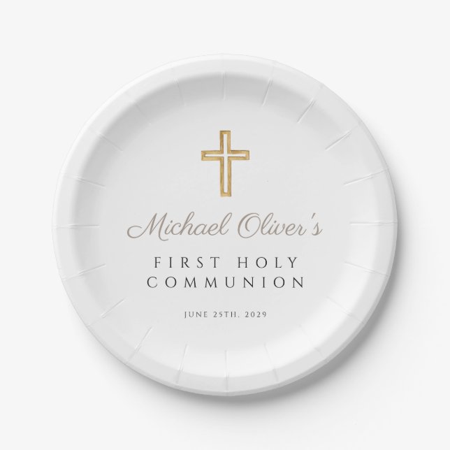 Assiettes En Carton Première communion élégante de Taupe Cross (Devant)