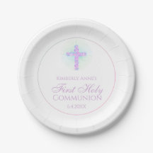 Première communion Floral Cross Lavender Monogramm