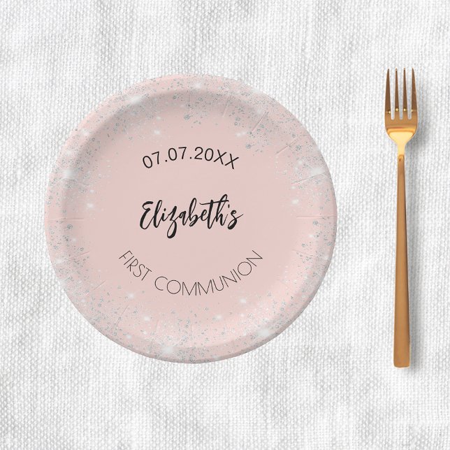 Assiettes En Carton Première communion rose or argent parties scintill (Créateur téléchargé)