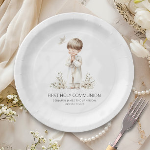 Assiettes En Carton Première communion sainte moderne pour garçon
