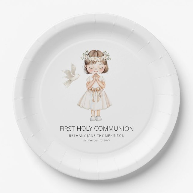 Assiettes En Carton Première communion sainte moderne pour la fille (Devant)