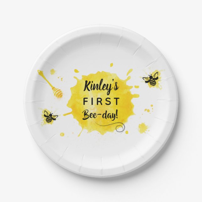 Assiettes En Carton Première fête d'anniversaire d'abeille (Devant)