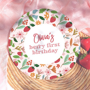 Assiettes En Carton Première fête d'anniversaire Fraise Baie
