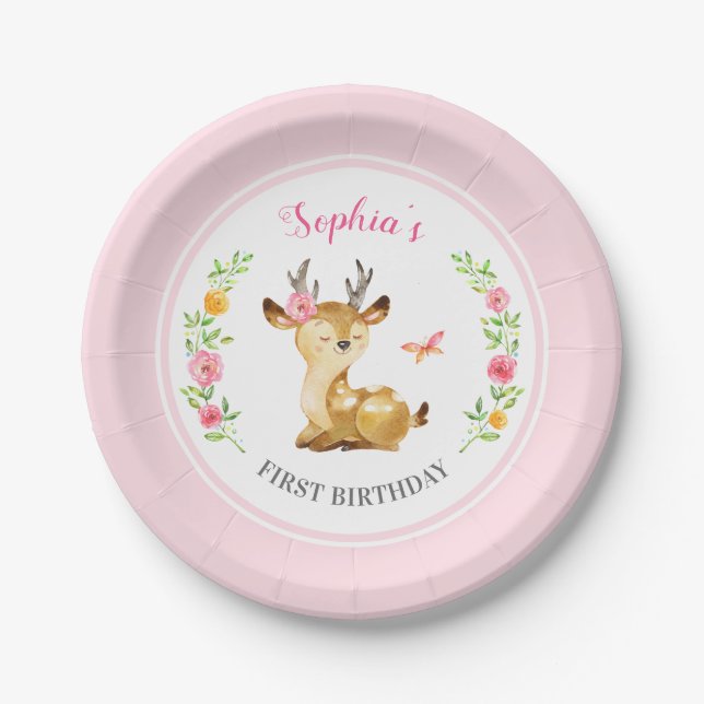 Assiettes En Carton Première fête d'anniversaire personnalisée de (Devant)