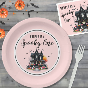 Assiettes En Carton Première fête d'anniversaire rose Halloween de Spo