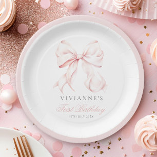 Assiettes En Carton Première fête de la fille aux pieds roses