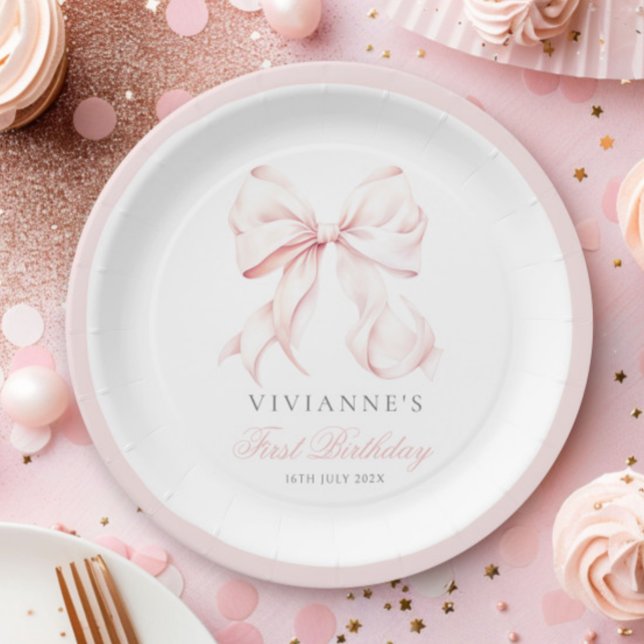 Assiettes En Carton Première fête de la fille aux pieds roses (Créateur téléchargé)
