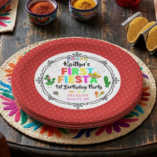 Assiettes En Carton Première Fiesta Anniversaire Coloré Mexicain de 1