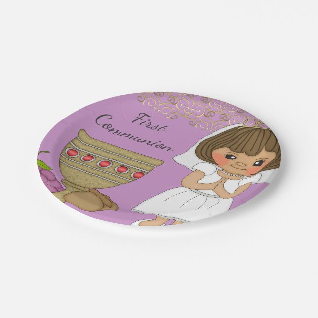 Assiettes En Carton Première fille de communion dans le pourpre (Angle)