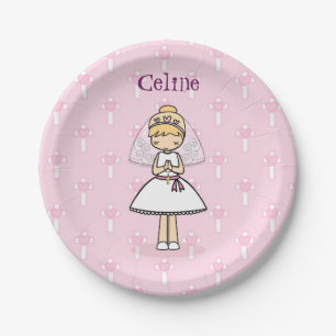 Assiettes En Carton Première fille de jour personnalisée de communio