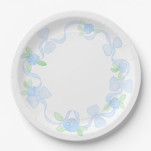 Assiettes En Carton Préppy Aquarelle Grand-millénaire Hydrangeas Bows (Devant)
