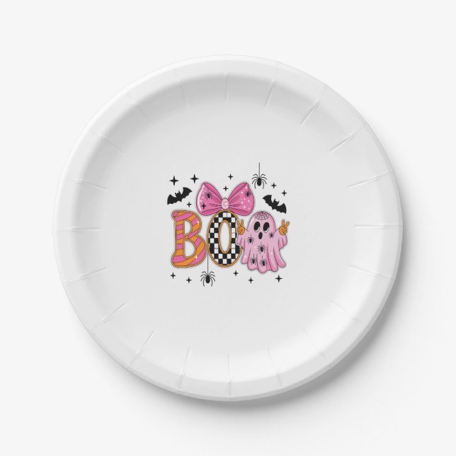 Assiettes En Carton Preppy Éffrayant Halloween Boo (Devant)